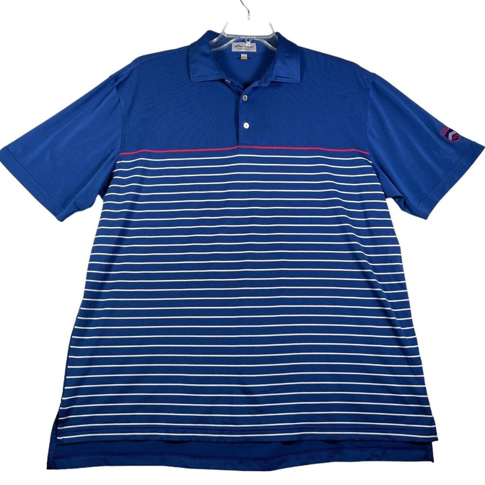Peter Millar Polo Shirt Mens Size L Blue Striped Summer Comfort Fenway Golf Club